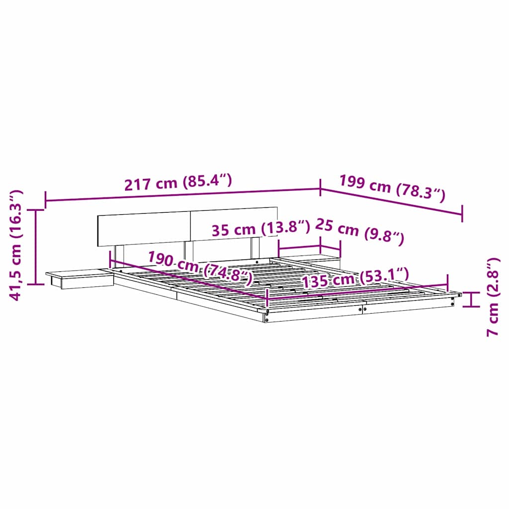 Σκελετός Κρεβατιού με κεφαλάρι Καφέ 135 x 190 cm ξύλο - Pakobazaar