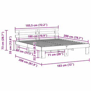 Σκελετός Κρεβατιού Φυσικό 180 x 200 cm Στερεά ξυλεία πεύκου