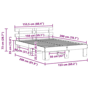 Σκελετός Κρεβατιού Φυσικό 150 x 200 cm Στερεά ξυλεία πεύκου