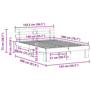 Σκελετός Κρεβατιού Φυσικό 140 x 200 cm Στερεά ξυλεία πεύκου