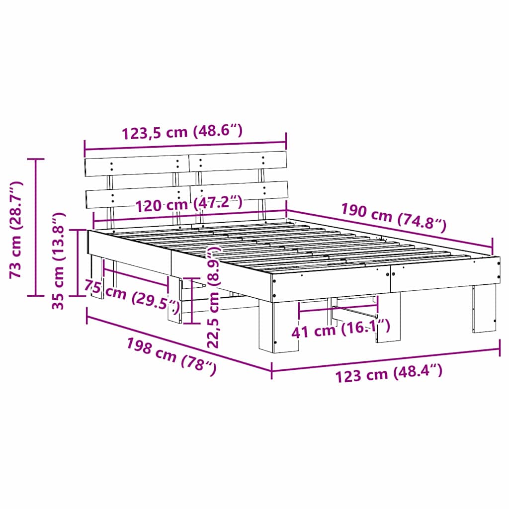 Σκελετός Κρεβατιού με κεφαλάρι Κερωτό καφέ 120 x 190 cm