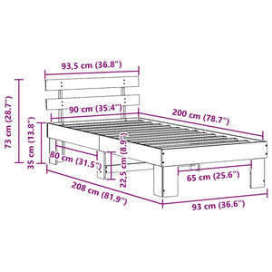 Σκελετός Κρεβατιού Φυσικό 90 x 200 cm Στερεά ξυλεία πεύκου
