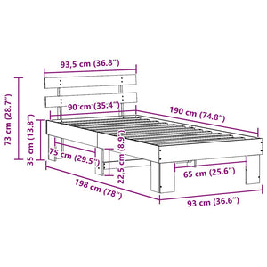Σκελετός Κρεβατιού Φυσικό 90 x 190 cm Στερεά ξυλεία πεύκου - Pakobazaar
