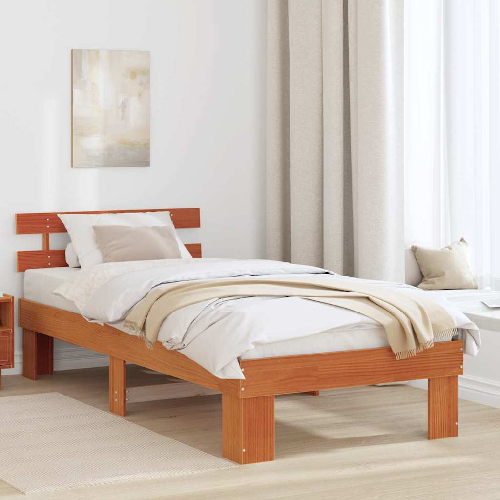 Σκελετός Κρεβατιού Κερωτό καφέ 75 x 190 cm Στερεά ξυλεία πεύκου