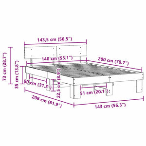 Σκελετός Κρεβατιού Φυσικό 140 x 200 cm Στερεά ξυλεία πεύκου