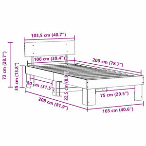 Σκελετός Κρεβατιού Φυσικό 100 x 200 cm Στερεά ξυλεία πεύκου