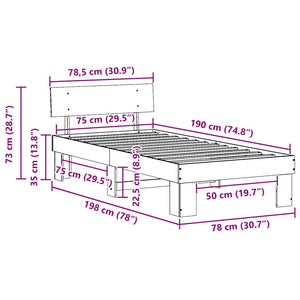 Σκελετός Κρεβατιού Φυσικό 75 x 190 cm Στερεά ξυλεία πεύκου