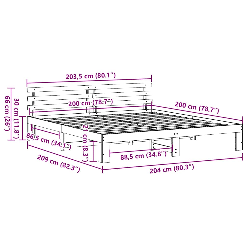 Σκελετός Κρεβατιού Λευκό 200 x 200 cm Στερεά ξυλεία πεύκου