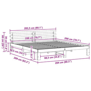 Σκελετός Κρεβατιού Λευκό 200 x 200 cm Στερεά ξυλεία πεύκου