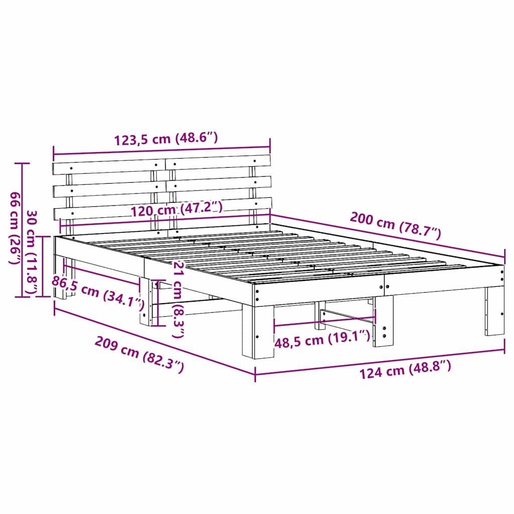 Σκελετός Κρεβατιού Λευκό 120 x 200 cm Στερεά ξυλεία πεύκου