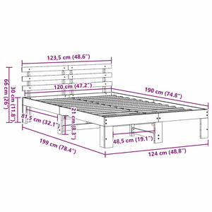 Σκελετός Κρεβατιού Φυσικό 120 x 190 cm Στερεά ξυλεία πεύκου