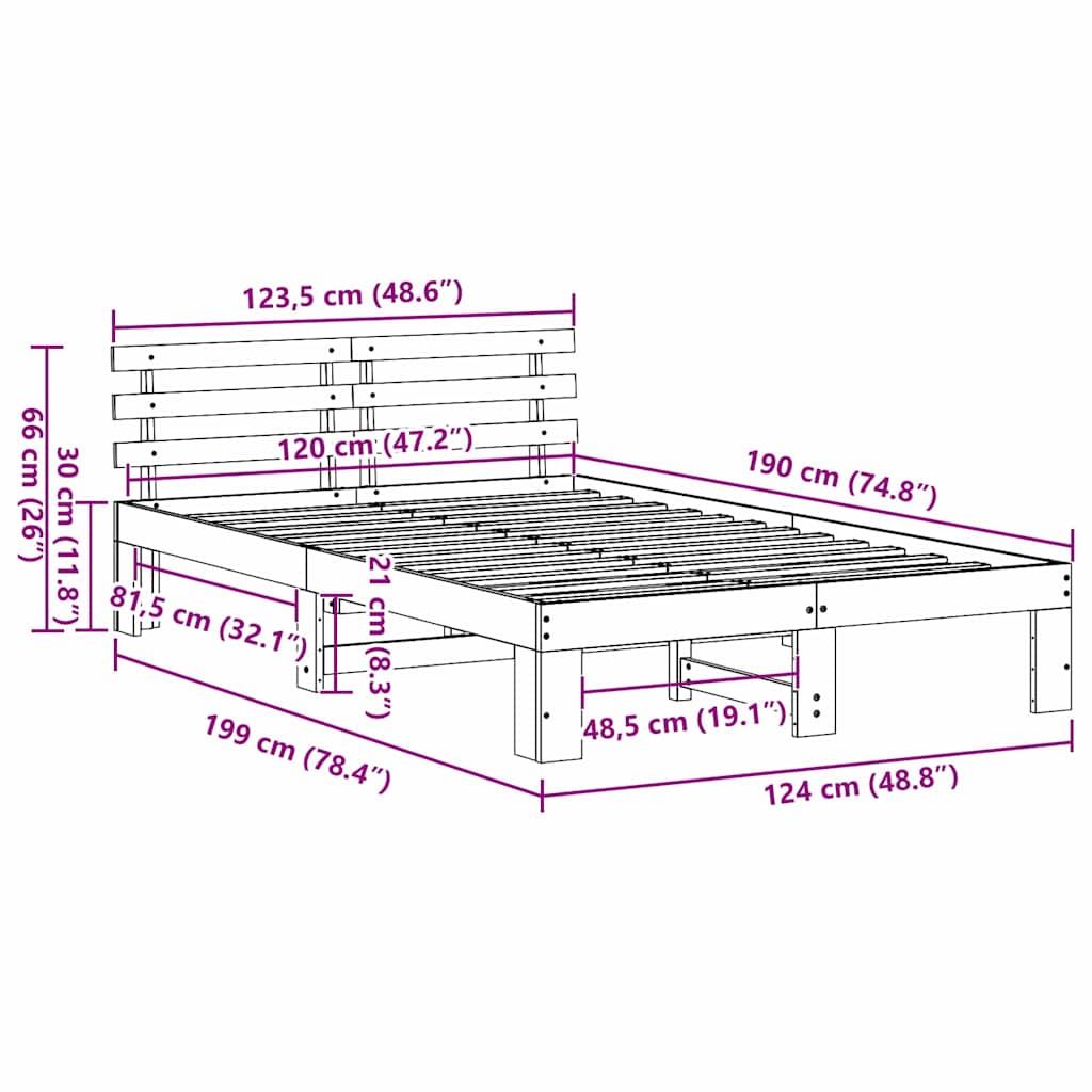 Σκελετός Κρεβατιού Λευκό 120 x 190 cm Στερεά ξυλεία πεύκου