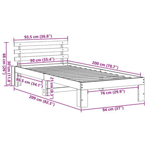 Σκελετός Κρεβατιού Κερωτό καφέ 90 x 200 cm Στερεά ξυλεία πεύκου