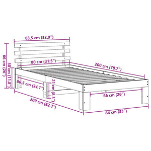Σκελετός Κρεβατιού Φυσικό 80 x 200 cm Στερεά ξυλεία πεύκου