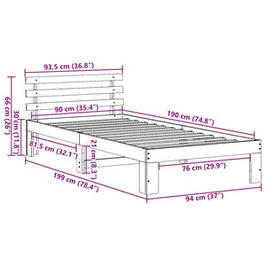 Σκελετός Κρεβατιού Φυσικό 90 x 190 cm Στερεά ξυλεία πεύκου