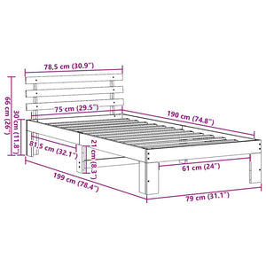 Σκελετός Κρεβατιού Φυσικό 75 x 190 cm Στερεά ξυλεία πεύκου