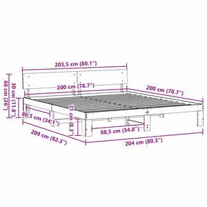 Σκελετός Κρεβατιού Φυσικό 200 x 200 cm Στερεά ξυλεία πεύκου - Pakobazaar