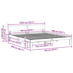 Σκελετός Κρεβατιού Φυσικό 180 x 200 cm Στερεά ξυλεία πεύκου