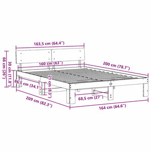 Σκελετός Κρεβατιού Φυσικό 160 x 200 cm Στερεά ξυλεία πεύκου - Pakobazaar