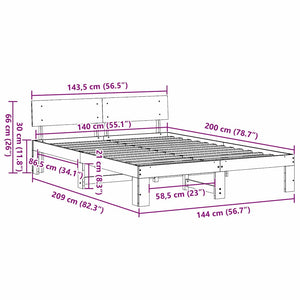 Σκελετός Κρεβατιού Φυσικό 140 x 200 cm Στερεά ξυλεία πεύκου - Pakobazaar
