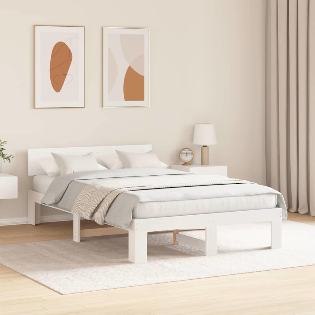 Σκελετός Κρεβατιού Λευκό 135 x 190 cm Στερεά ξυλεία πεύκου
