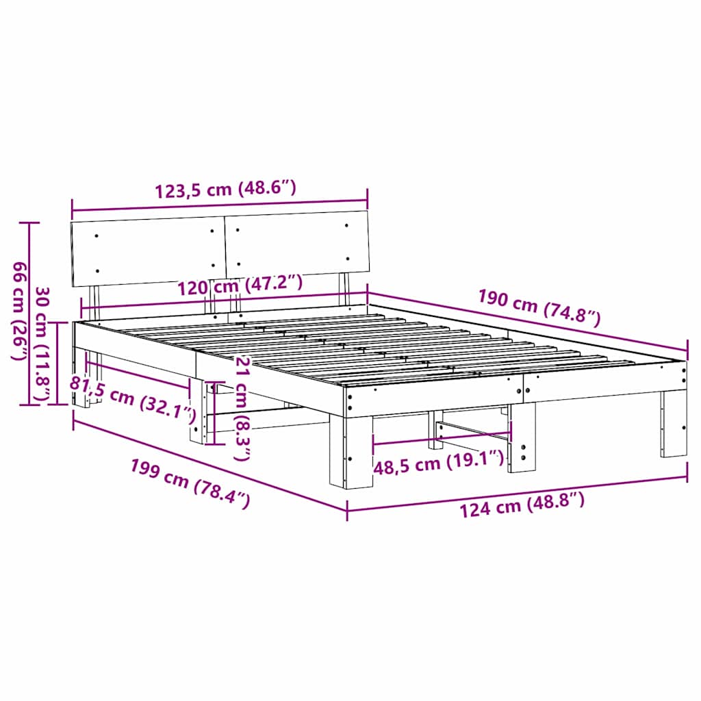 Σκελετός Κρεβατιού Φυσικό 120 x 190 cm Στερεά ξυλεία πεύκου