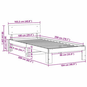 Σκελετός Κρεβατιού Λευκό 100 x 200 cm Στερεά ξυλεία πεύκου