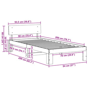 Σκελετός Κρεβατιού Φυσικό 90 x 200 cm Στερεά ξυλεία πεύκου