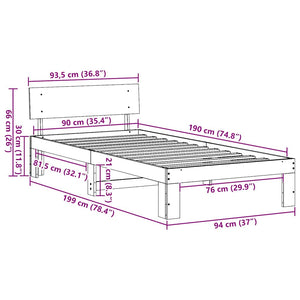 Σκελετός Κρεβατιού Κερωτό καφέ 90 x 190 cm Στερεά ξυλεία πεύκου