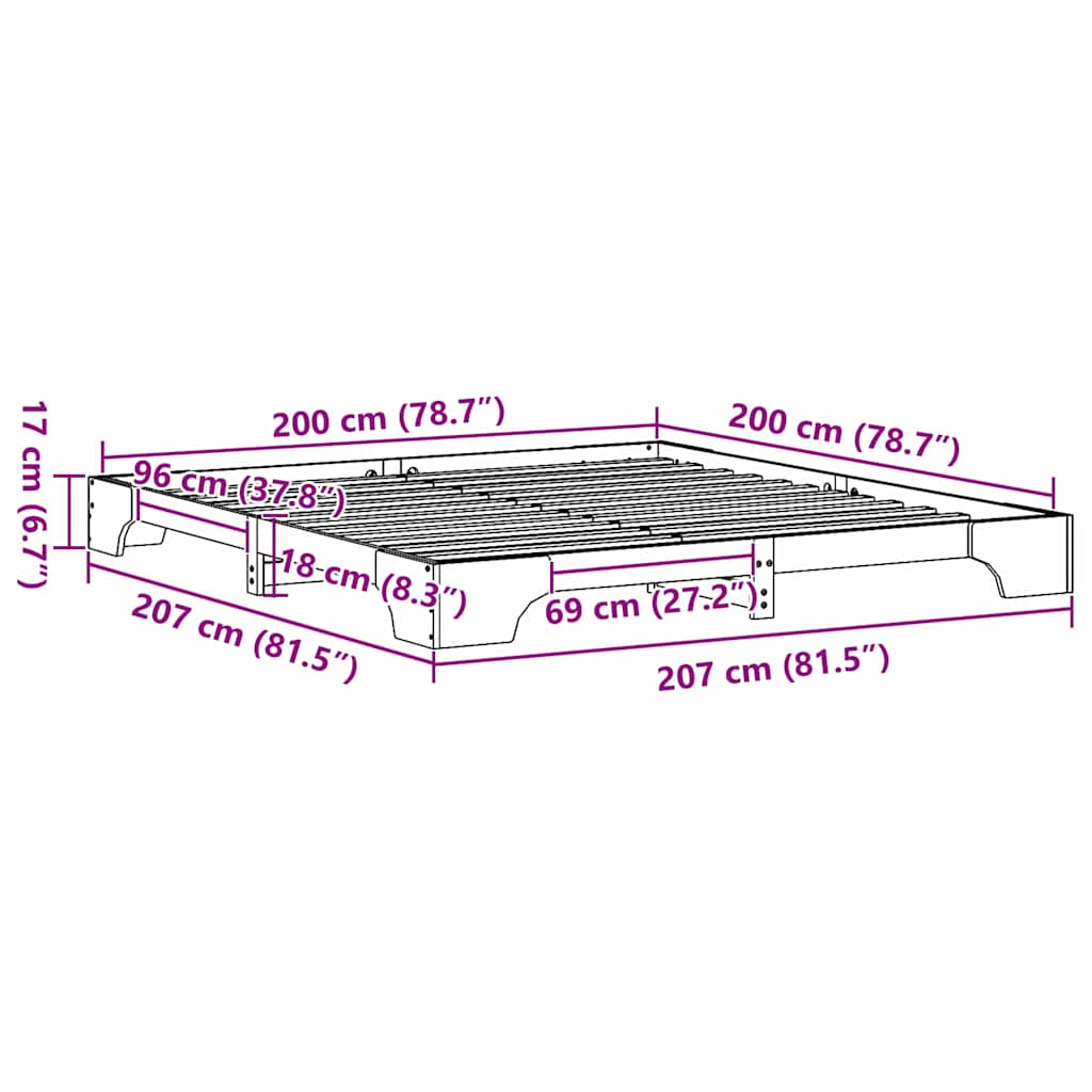 Σκελετός Κρεβατιού Φυσικό 200 x 200 cm Στερεά ξυλεία πεύκου