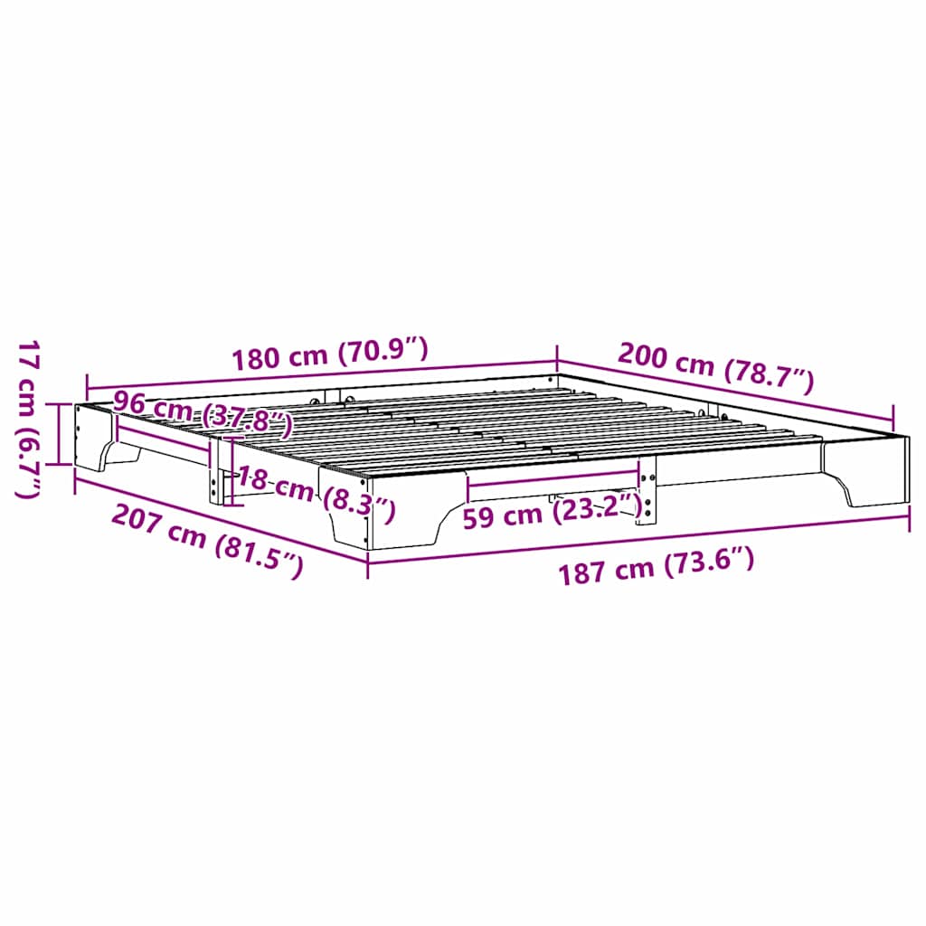 Σκελετός Κρεβατιού Φυσικό 180 x 200 cm Στερεά ξυλεία πεύκου