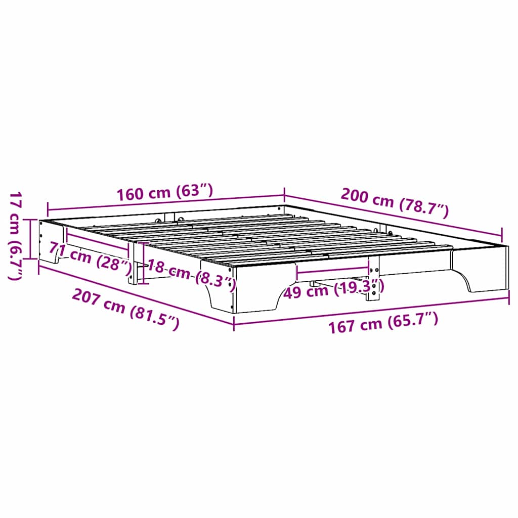Σκελετός Κρεβατιού Κερωτό καφέ 160 x 200 cm