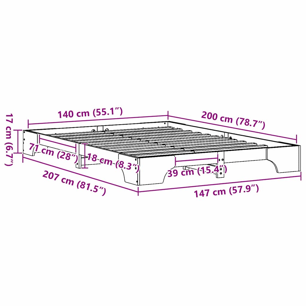 Σκελετός Κρεβατιού Φυσικό 140 x 200 cm Στερεά ξυλεία πεύκου - Pakobazaar