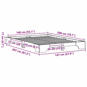 Σκελετός Κρεβατιού Φυσικό 140 x 200 cm Στερεά ξυλεία πεύκου - Pakobazaar