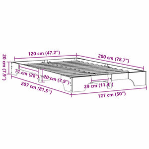 Σκελετός Κρεβατιού Φυσικό 120 x 200 cm Στερεά ξυλεία πεύκου