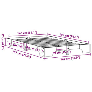 Σκελετός Κρεβατιού Φυσικό 140 x 190 cm Στερεά ξυλεία πεύκου