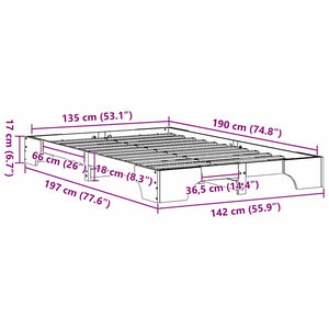 Σκελετός Κρεβατιού Φυσικό 135 x 190 cm Στερεά ξυλεία πεύκου
