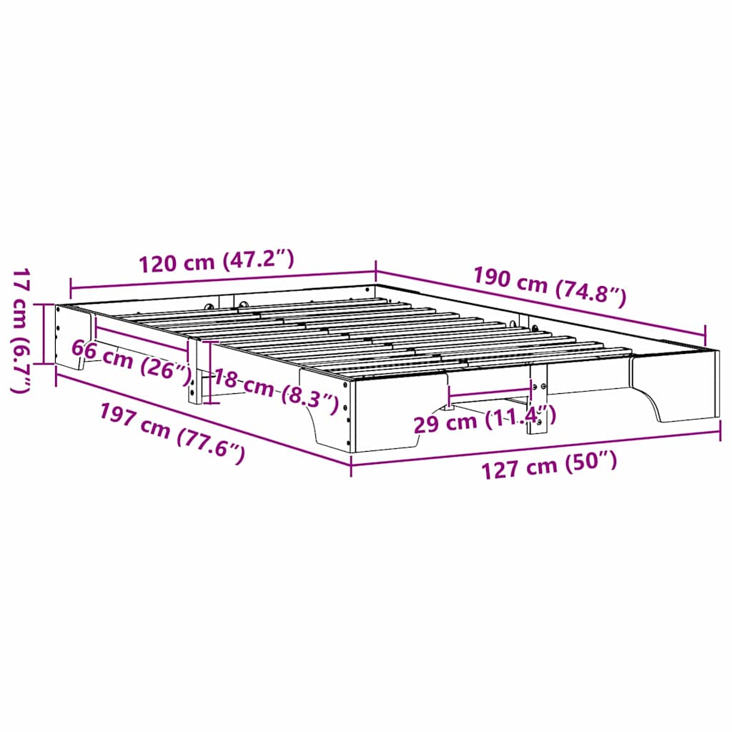Σκελετός Κρεβατιού Φυσικό 120 x 190 cm Στερεά ξυλεία πεύκου