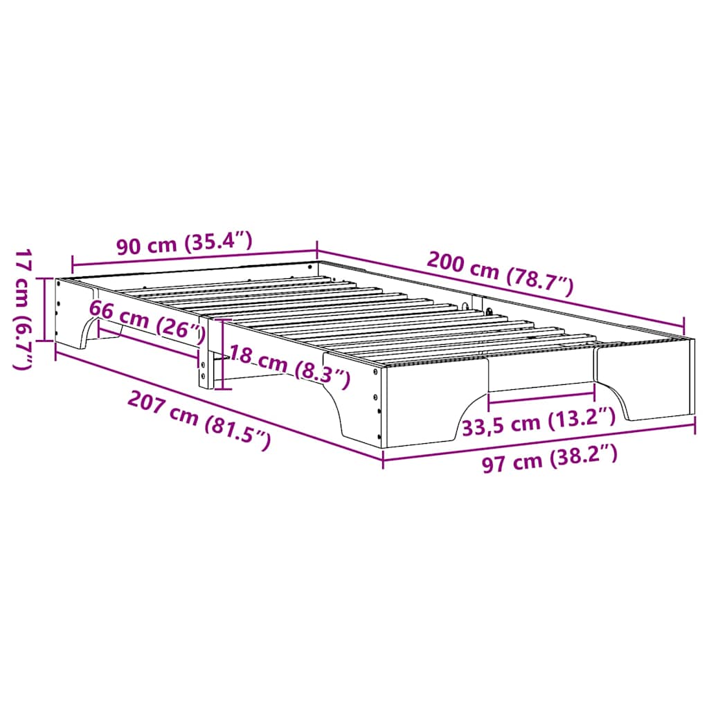 Σκελετός Κρεβατιού Κερωτό καφέ 90 x 200 cm Στερεά ξυλεία πεύκου