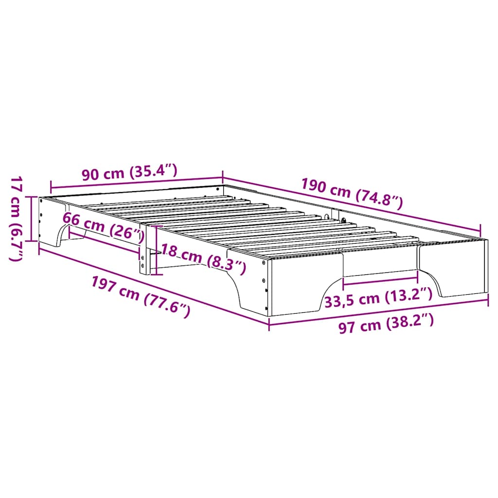Σκελετός Κρεβατιού Φυσικό 90 x 190 cm Στερεά ξυλεία πεύκου - Pakobazaar
