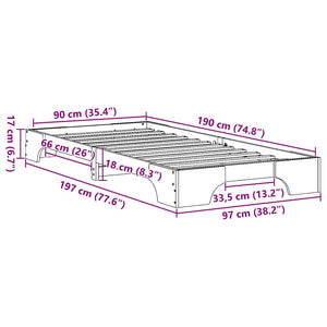 Σκελετός Κρεβατιού Κερωτό καφέ 90 x 190 cm Στερεά ξυλεία πεύκου