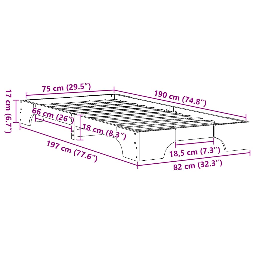 Σκελετός Κρεβατιού Κερωτό καφέ 75 x 190 cm Στερεά ξυλεία πεύκου
