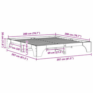 Σκελετός Κρεβατιού Φυσικό 200 x 200 cm Στερεά ξυλεία πεύκου - Pakobazaar