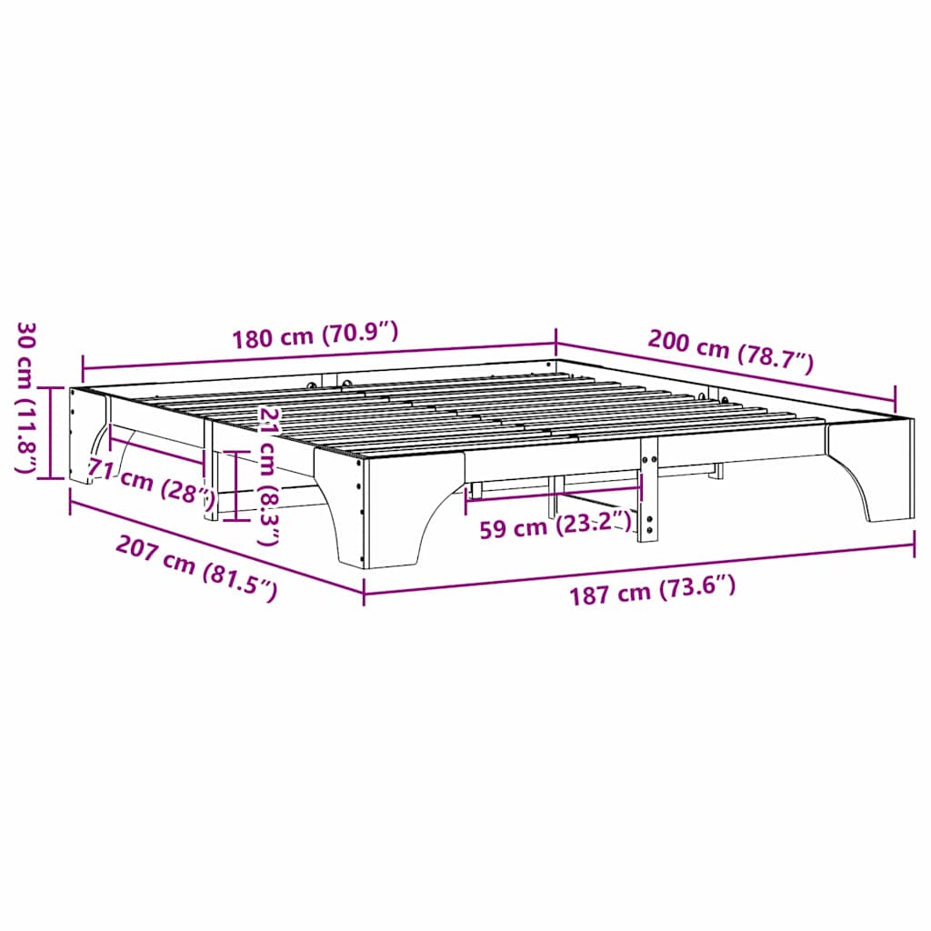 Σκελετός Κρεβατιού Φυσικό 180 x 200 cm Στερεά ξυλεία πεύκου