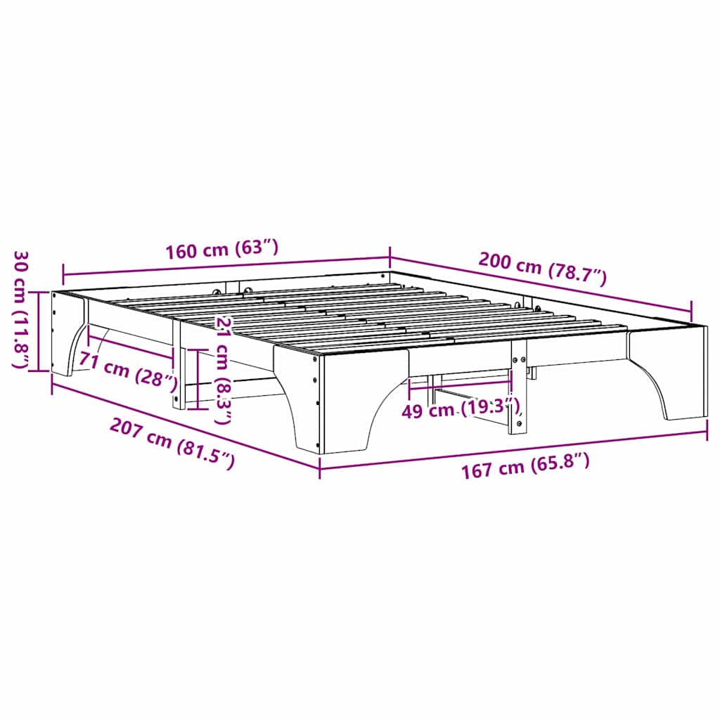 Σκελετός Κρεβατιού Κερωτό καφέ 160 x 200 cm