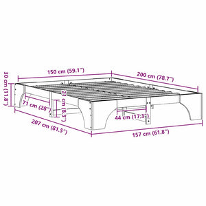 Σκελετός Κρεβατιού Φυσικό 150 x 200 cm Στερεά ξυλεία πεύκου