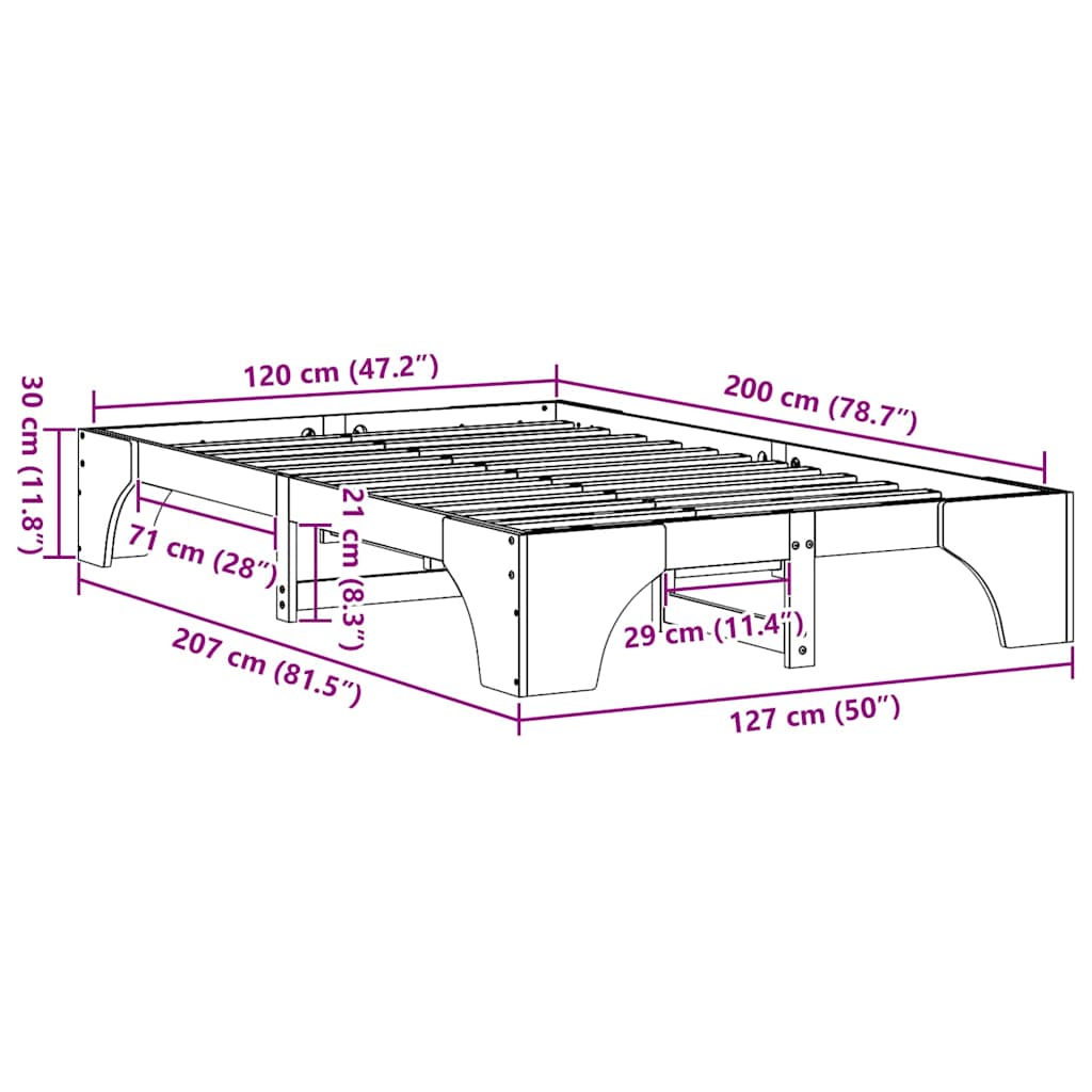 Σκελετός Κρεβατιού Φυσικό 120 x 200 cm Στερεά ξυλεία πεύκου