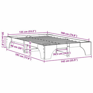 Σκελετός Κρεβατιού Φυσικό 135 x 190 cm Στερεά ξυλεία πεύκου