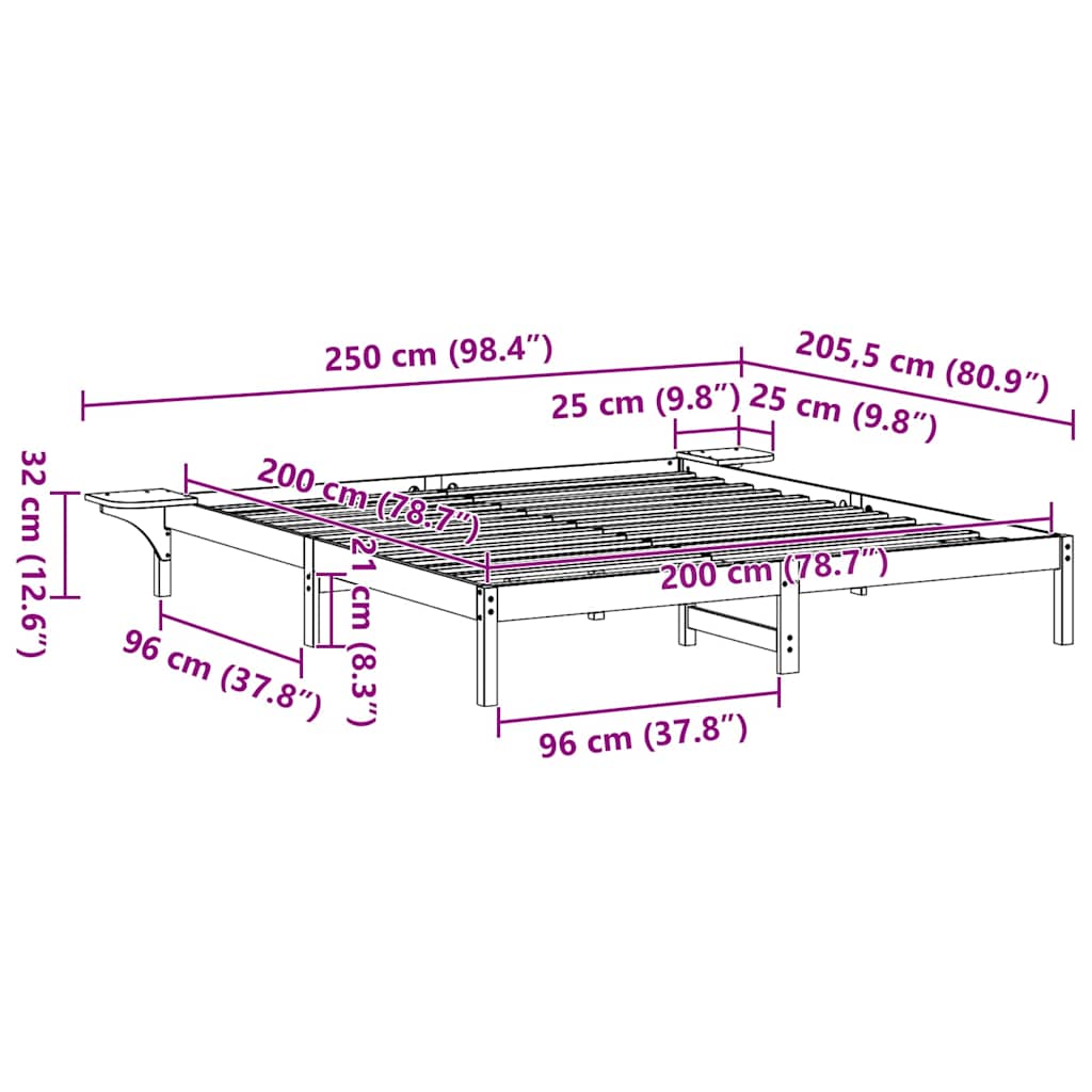 Σκελετός Κρεβατιού Φυσικό 200 x 200 cm Στερεά ξυλεία πεύκου