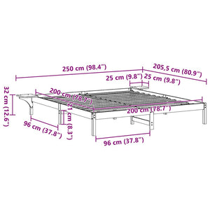 Σκελετός Κρεβατιού Φυσικό 200 x 200 cm Στερεά ξυλεία πεύκου